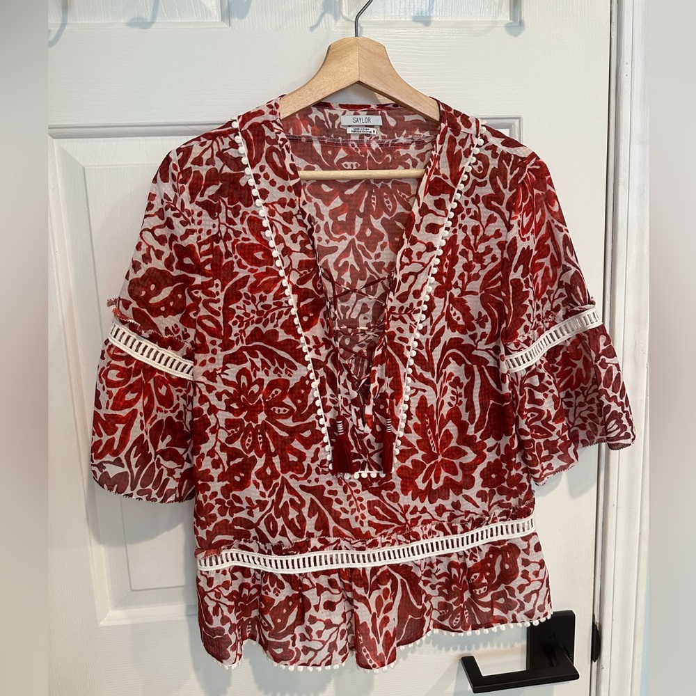 Saylor Red and White top, Size M